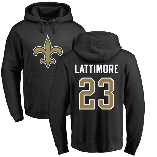 Men New Orleans Saints Black Marshon Lattimore Name and Number Logo NFL Football 23 Pullover Hoodie Sweatshirts